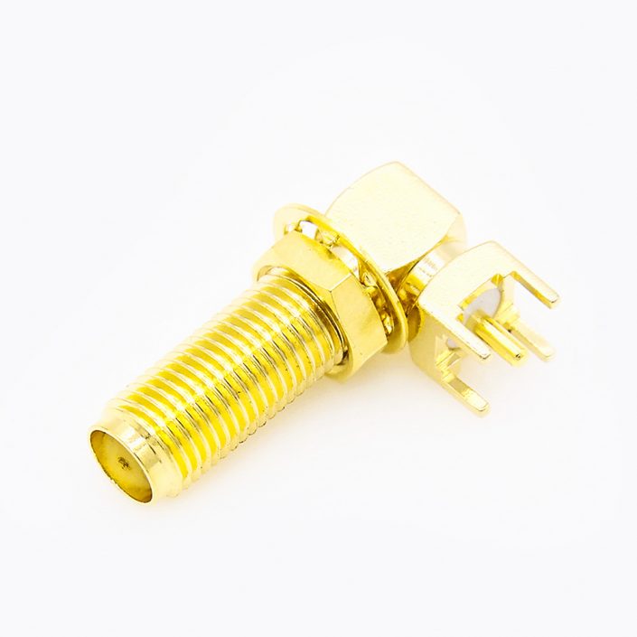 SMA連接器彎式PCB安裝插孔前鎖穿墻母頭