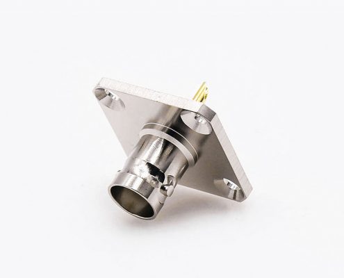 BNC面板安裝母頭直式4孔法蘭連接器焊接接線