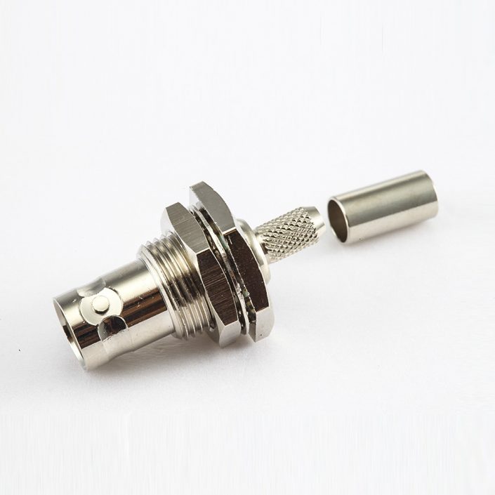 EB-001-0492 RG58/RG142BNC連接器壓接母頭180度面板安裝前鎖穿墻