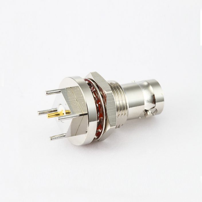EB-001-0501 母頭BNC連接器PCB安裝直插孔50ohm前鎖穿墻