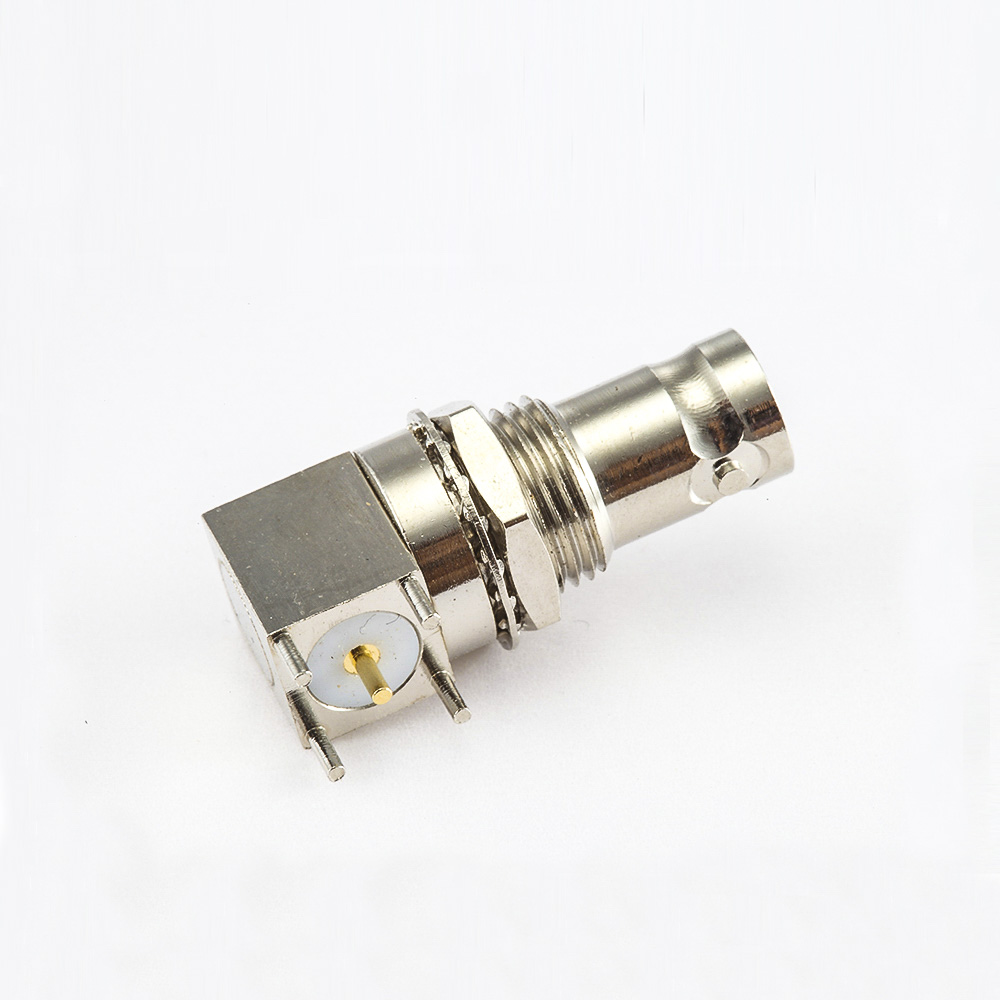 EB-001-0517 面板安裝BNC連接器前鎖穿墻母頭彎式PCB插孔50ohm