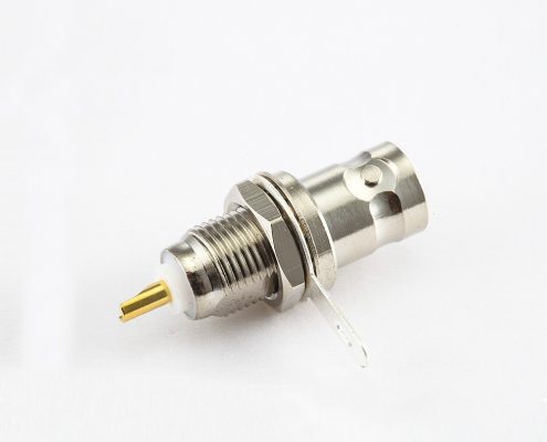 接地接線后鎖穿墻BNC母頭直式焊接50ohm連接器