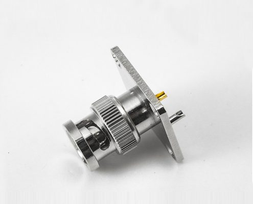 BNC連接器接線公頭180度面板安裝4孔法蘭焊杯75ohm