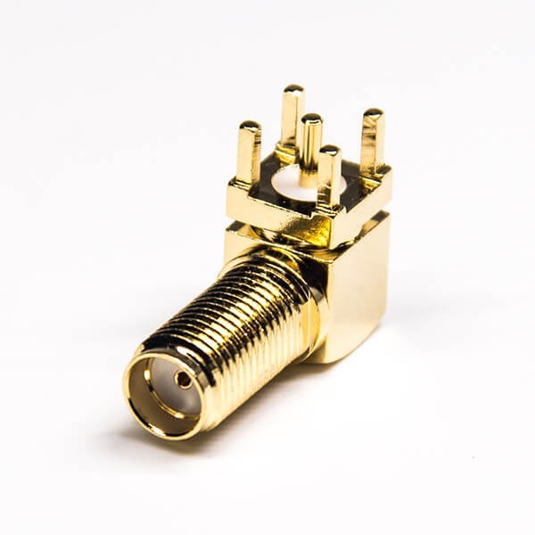 sma-connector-threaded-type-female-through-hole-panel-mount- 彎式sma射頻接頭母頭穿孔式接PCB板