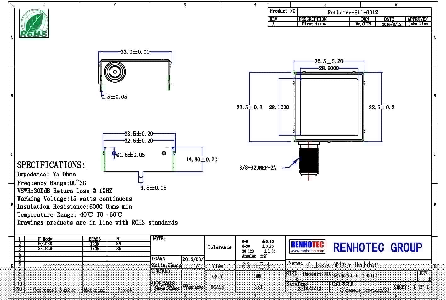 F型射頻同軸連接器母頭彎頭穿墻式帶屏蔽罩