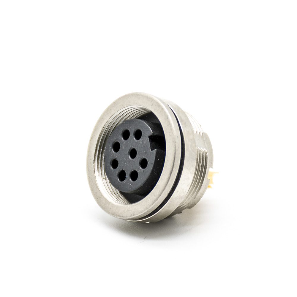 16 (1) M16 8芯母插座連接器后鎖板焊線連接器直式