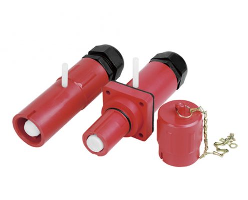 牽引電機連接器YGC1芯直式螺紋連接冷壓接IP67400A紅色配線規(guī)格95公母對接帶防塵蓋