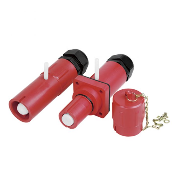 18-1 牽引電機連接器YGC1芯直式螺紋連接冷壓接IP67400A紅色配線規(guī)格95公母對接帶防塵蓋