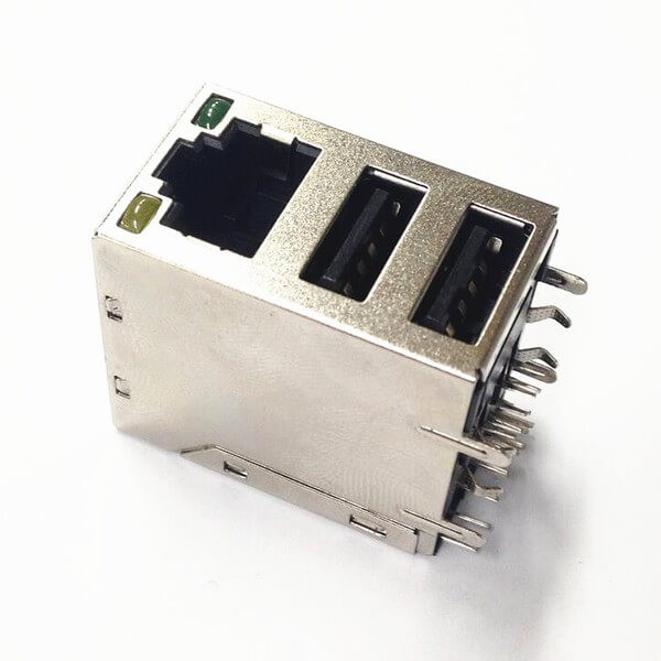 2XEB-500-7042_1 雙層USB帶RJ45連接器USB2.0母座帶燈