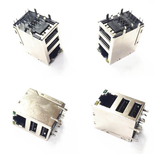 2XEB-500-7042_2 雙層USB帶RJ45連接器USB2.0母座帶燈