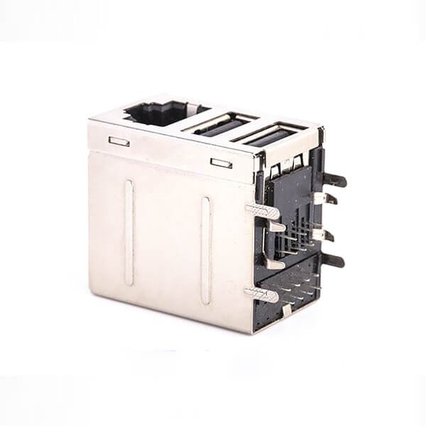 2XEB-500-7043_3 RJ45連接器加雙層USB2.0母座連接器屏蔽不帶燈