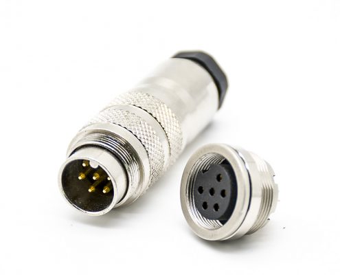 M16工業(yè)連接器6芯公母一套公插頭母插座直式接線焊接式后鎖板帶屏蔽