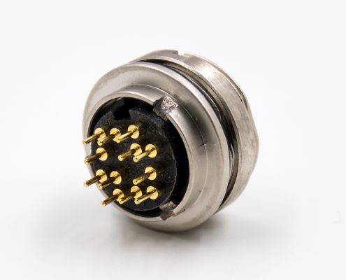 插座母頭M16板端插座A扣12芯直式前鎖板接PCB板傳感器連接器