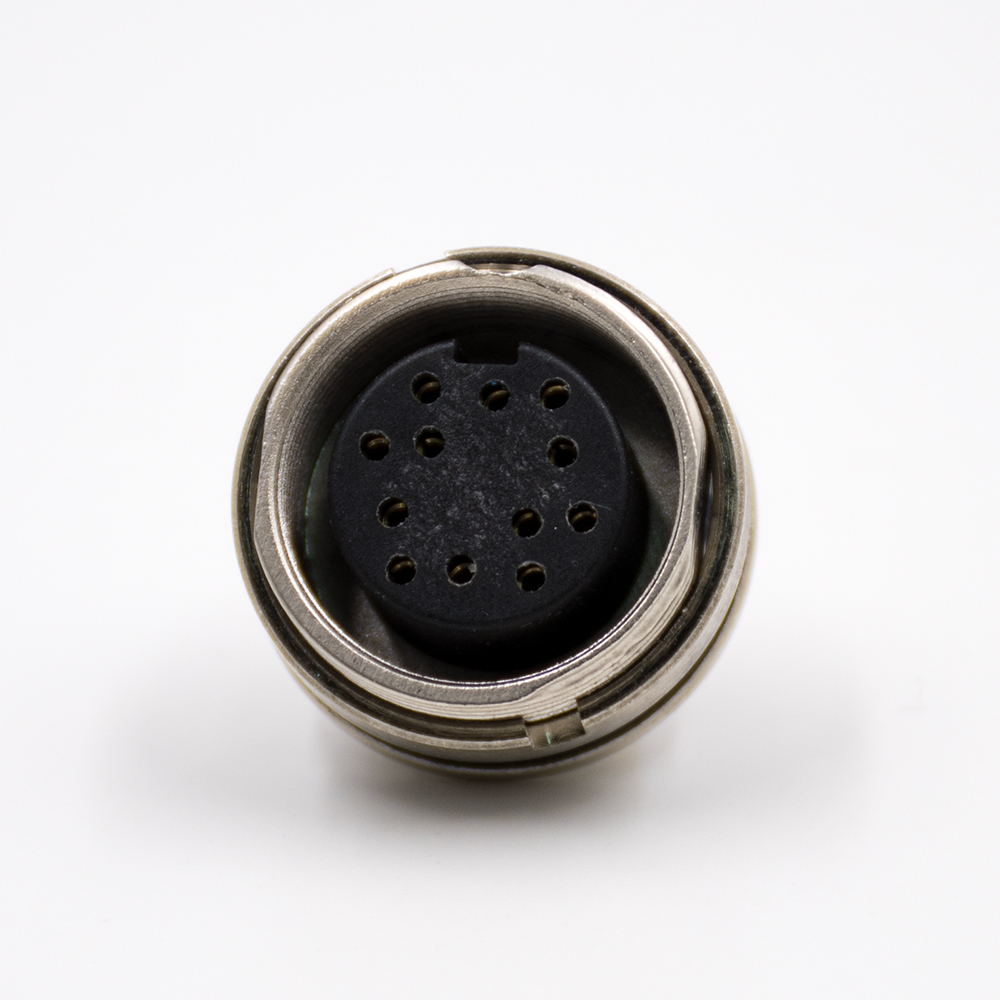 38-2 插座母頭M16板端插座A扣12芯直式前鎖板接PCB板傳感器連接器