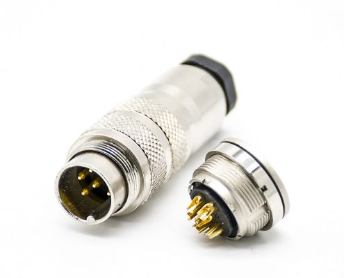 M16工業(yè)連接器6芯公母一套公插頭母插座直式接線焊接式后鎖板帶屏蔽