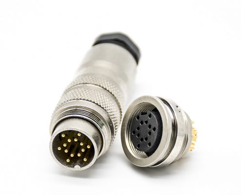 14芯M16連接器公母一套公插頭對母插座直式接線焊線后鎖板帶屏蔽