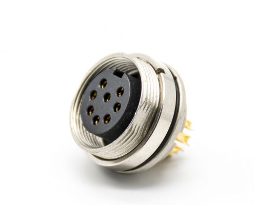 8芯M16連接器母插座接面板前鎖板直式焊線帶屏蔽