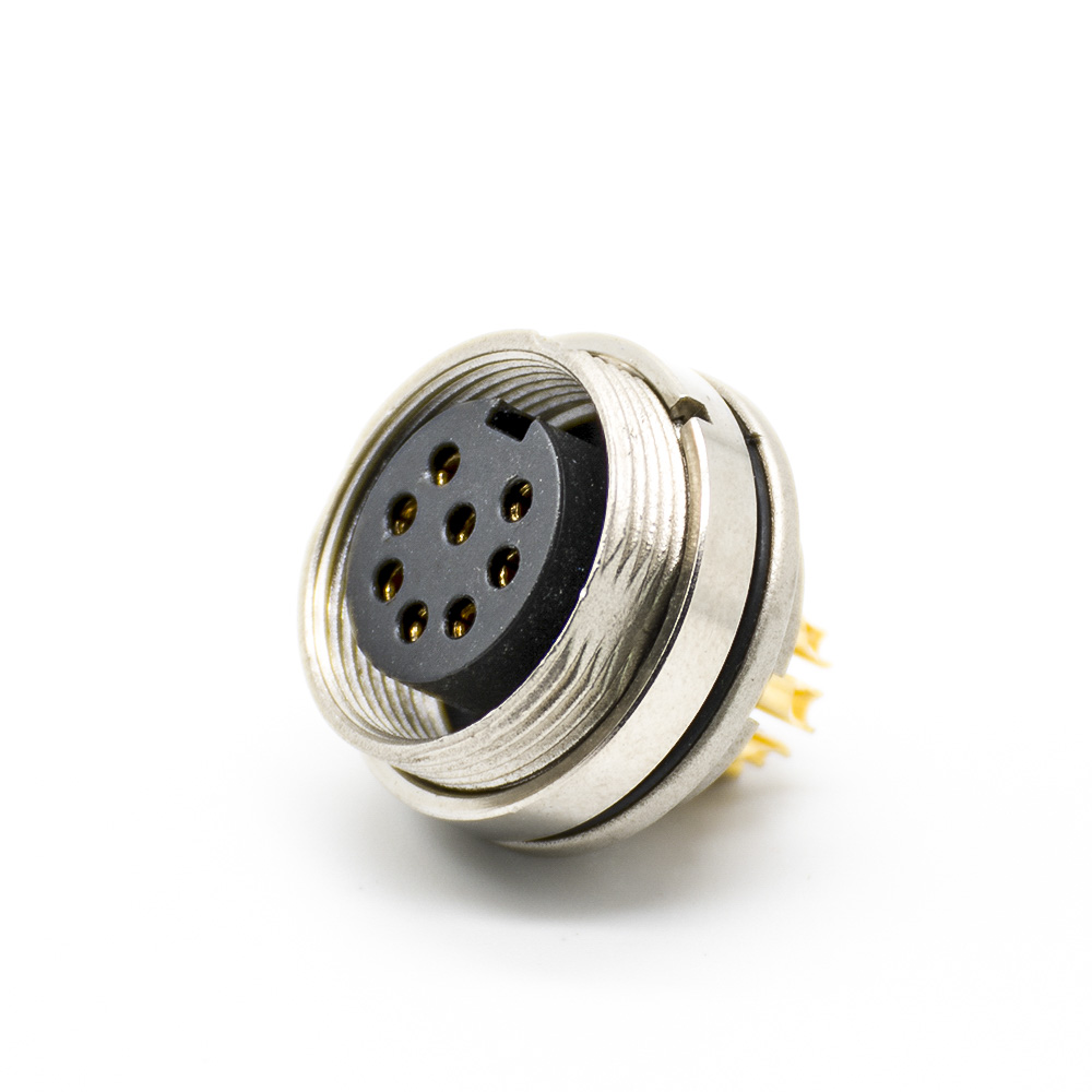 41 (3) 8芯M16連接器母插座接面板前鎖板直式焊線帶屏蔽