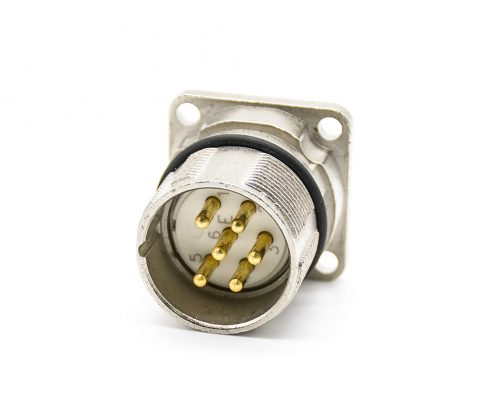 法蘭插座M23 6芯針公插座面板安裝四孔法蘭直式帶屏蔽