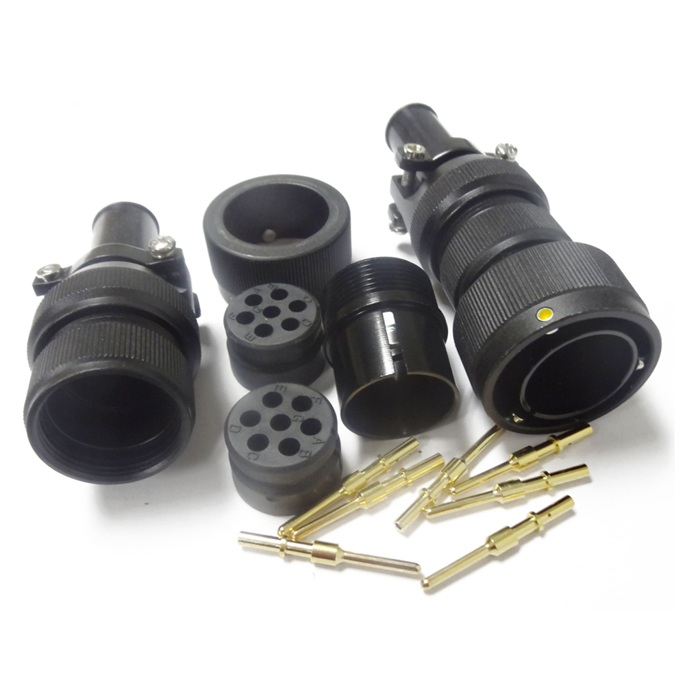 89-1 鐵路專用圓形電連接器JL黑色陽極化美標7芯卡扣連接公插頭直式牽引連接器