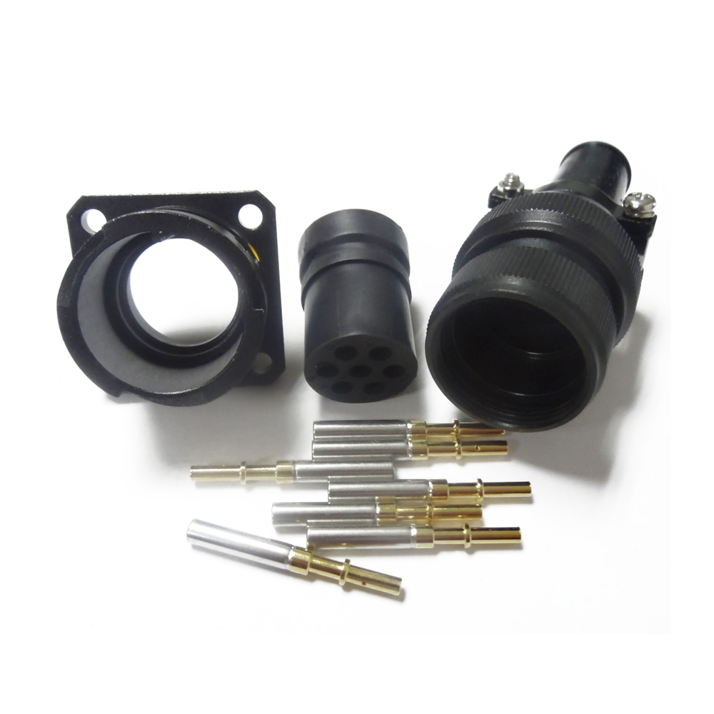 90-1 JL插座母頭7芯四孔法蘭美標焊接牽引連接器面板安裝