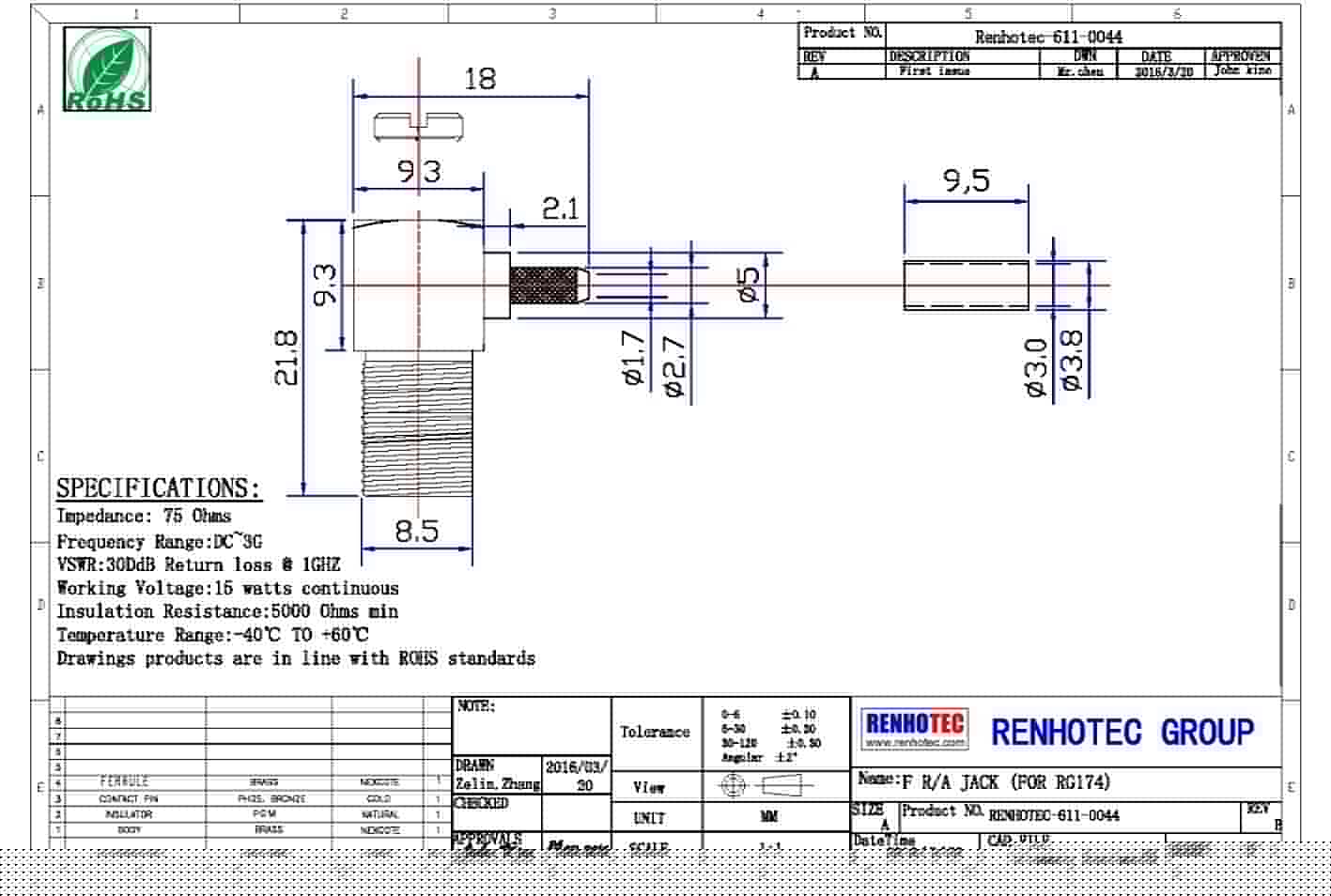 rf同軸連接器公頭彎式壓接接線RG179 F型連接器