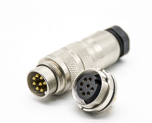 對接插頭M16連接器8芯公插頭母插座直式焊線前鎖板帶屏蔽