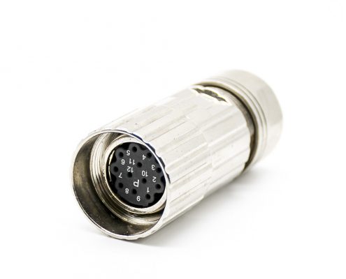 工業(yè)連接器母頭M23 12芯母插頭直式接線焊線帶屏蔽連接器