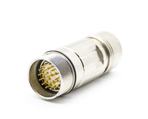 圓形插頭M23 26芯公針插頭直式焊線帶屏蔽