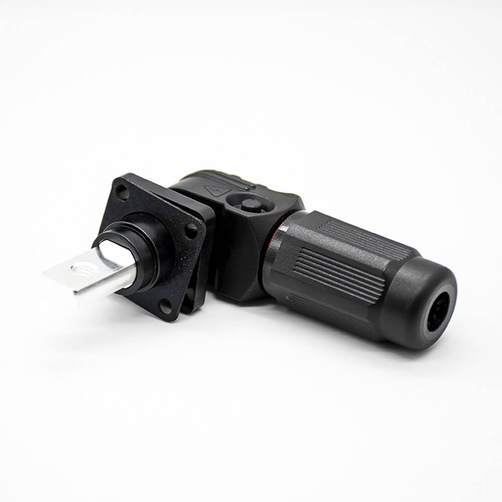 RHT-1P-12B-C80-R&RHT-1S-12B-BL-L_4 高壓大電流連接器12mm黑色I(xiàn)P65 350A帶孔銅牌彎式插頭插座一套