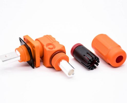 儲能電池連接器IP65防水彎式插頭插座12mm橙色350A大電流連接器