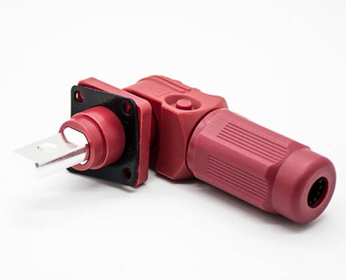 單芯大電流連接器彎式插頭和插座6mm紅色I(xiàn)P65 60A帶孔銅牌