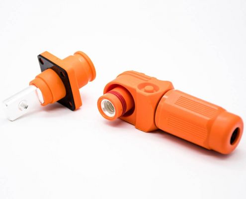 儲(chǔ)能電池連接器8mm橙色彎式插頭插座IP65 150A大電流防水連接器