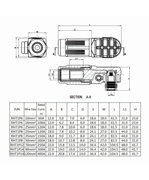 RHT-1P-8O-C35-R&RHT-1S-8O-BL-L_5 儲(chǔ)能電池連接器8mm橙色彎式插頭插座IP65 150A大電流防水連接器