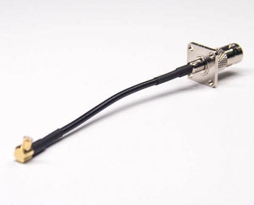 BNC音頻線四孔法蘭直式母頭50歐姆轉(zhuǎn)MCX彎式公頭接RG174線