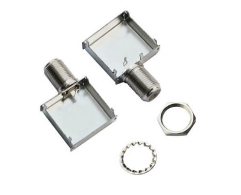 F型射頻同軸連接器母頭彎頭穿墻式帶屏蔽罩