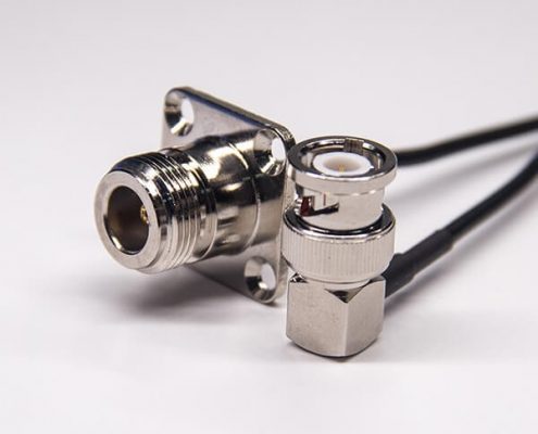 N型射頻頭母頭四孔法蘭轉(zhuǎn)90度BNC公頭接RG174