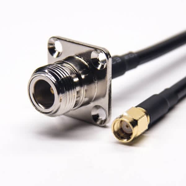 rf-cables-assemblies-n-type-female-straight-flange-mounting-to-sma-male-rp-straight-with-rg223-rg58 N型頭母頭直式法蘭安裝轉(zhuǎn)SMA反極公頭直式同軸線纜接RG223 RG58