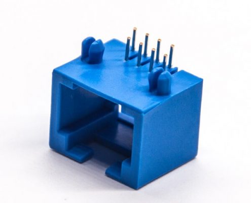 rj45座90度彎式網(wǎng)線座子藍色全塑插PCB板8p8c