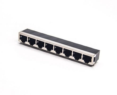 8口rj45插座全屏蔽以太網(wǎng)連接器彎式插板1*8